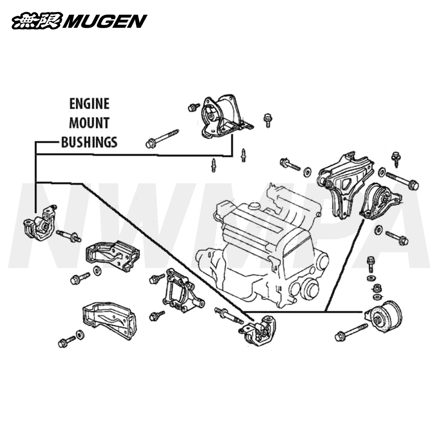MUGEN ENGINE MOUNT SET - 5 PIECE SET - 93-97 DEL SOL & 92-96 B16 CIVIC