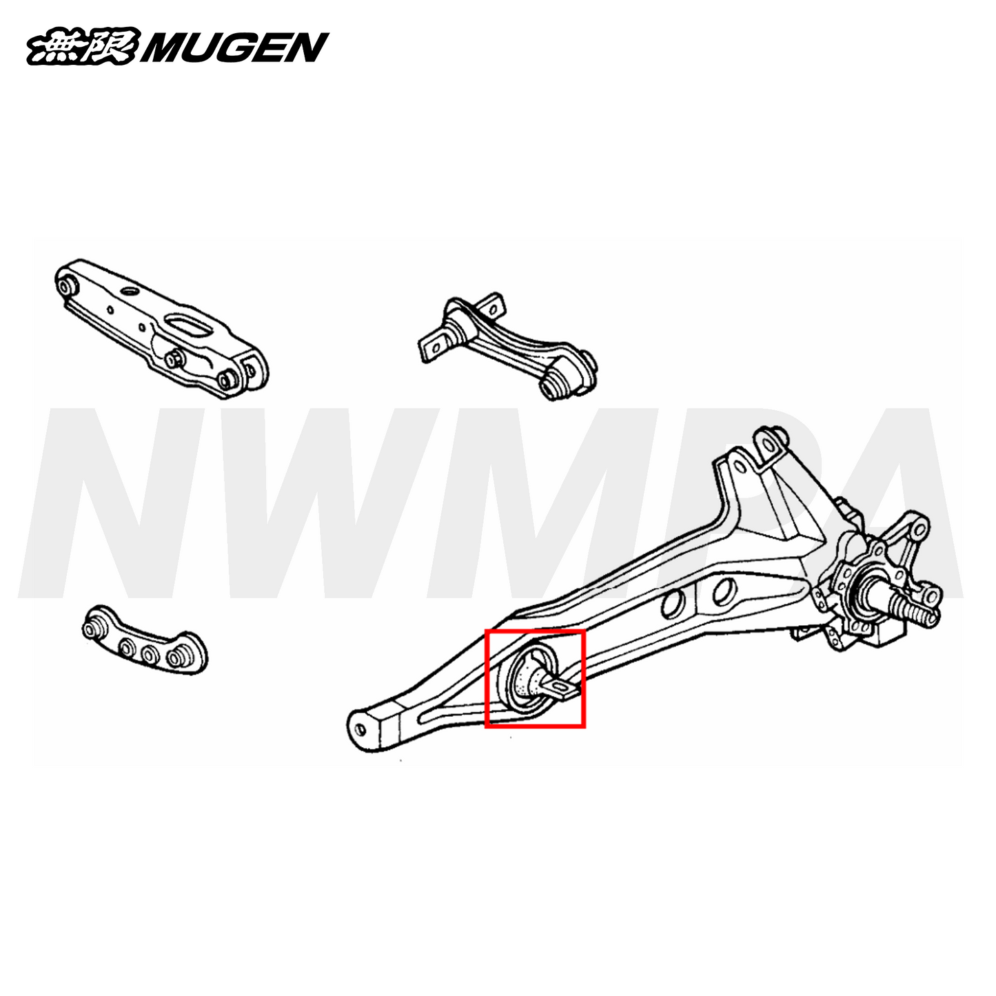 MUGEN BUSH SET, REAR TRAILING ARM - 2 PIECE SET - 94-01 INTEGRA GSR & TYPE R (EXCEPT 98 TYPE R SPEC)