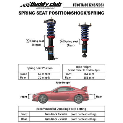 BUDDYCLUB SPORTS SPEC DAMPER AND COILOVER SPRING KIT TO SUIT TOYOTA 86 (FT) & SUBARU BRZ (ZN6)