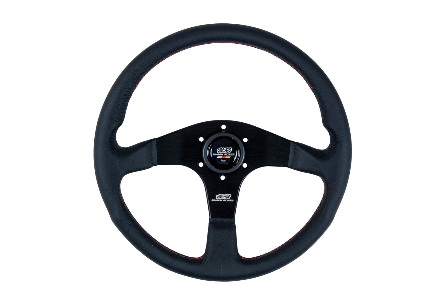 MUGEN RACING III, 350MM STEERING WHEEL - BLACK SMOOTH LEATHER RED STIT ...