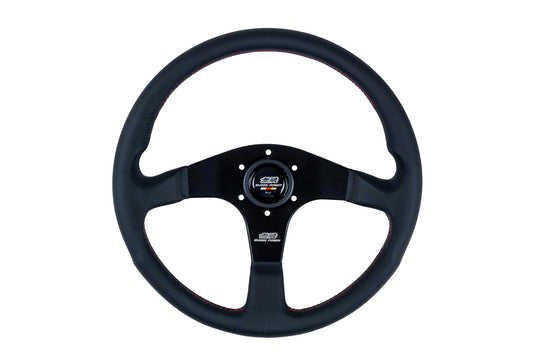 MUGEN RACING III, 350MM STEERING WHEEL - BLACK SMOOTH LEATHER RED STITCHING